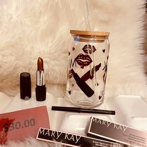 Mary Kay Valentines.—Glass, lid &glass straw. 1 lipstick/lipgloss, & 1 lipliner
